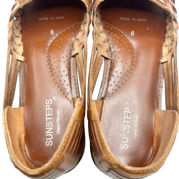 Sunsteps | Women | Golden Tan Hand Woven Leather Huaruche Slip-On Sandals | Sz 8 - Picture 8 of 13